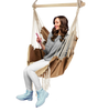 Image of Hanging Rope Swing Hammock Chair with Side Pocket and Wooden Spreader Bar - Khaki