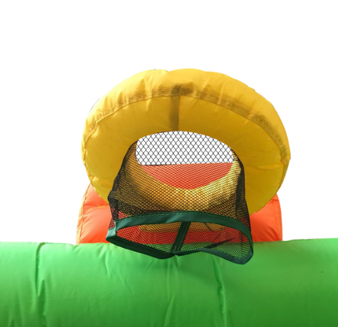 Inflatable Playtime 4-In-1 Bounce House with Basketball Rim, Soccer Arena, Volleyball Net, and Slide