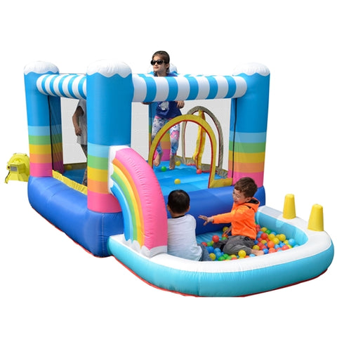 Aleko Indoor/Outdoor Inflatable Bounce House with Built-In Ball Pit - Rainbow Design - Multi Color