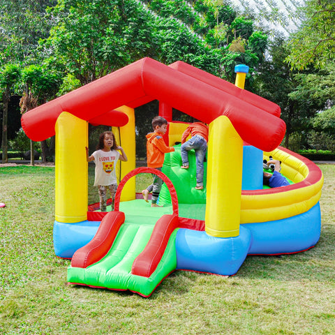 Aleko Inflatable Playtime Bounce House with Double Slide and Removable Shaded Canopy