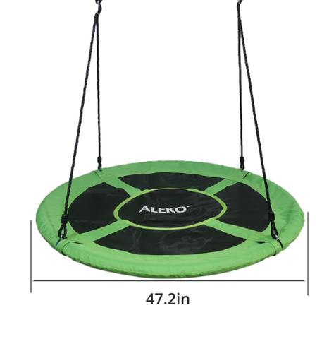 Outdoor Saucer Platform Swing with Adjustable Hanging Ropes - 47 Inches- Green